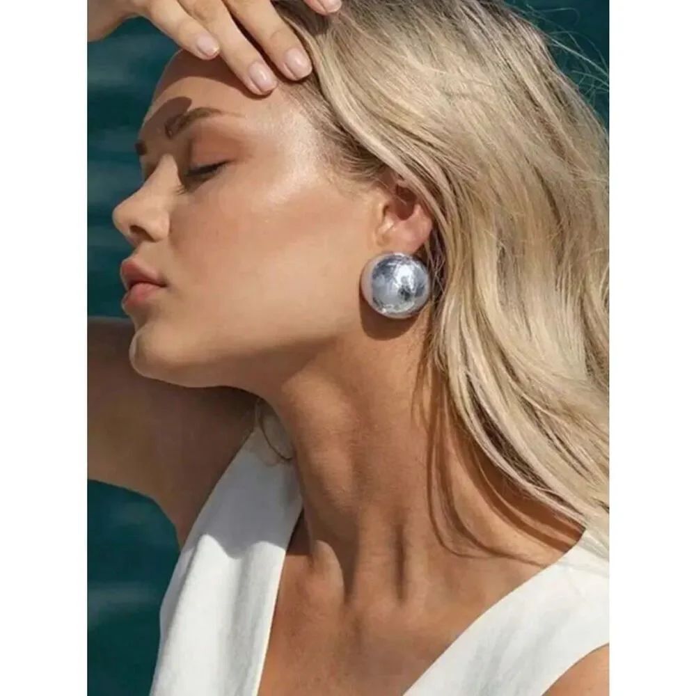 Bold Silver Dome Statement Earrings R454